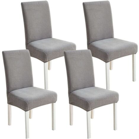 Stuhlhussen-Set, 4 universelle Stretch-Stuhlhussen, dick und elastisch, fleckenabweisend, Grau