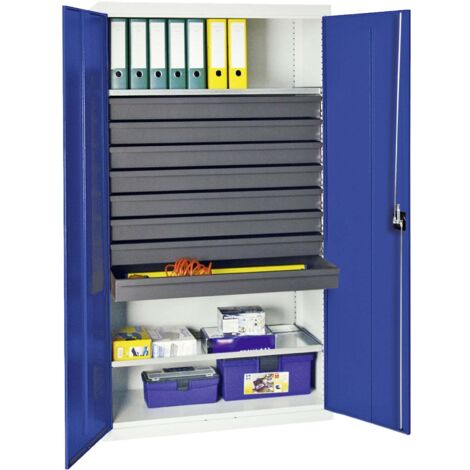 Stumpf Armoire à outils et matériaux Série 3000 gris clair / bleu gentiane + 8 tiroirs 100 mm + 2 étagères extractibles continues - 3008174
