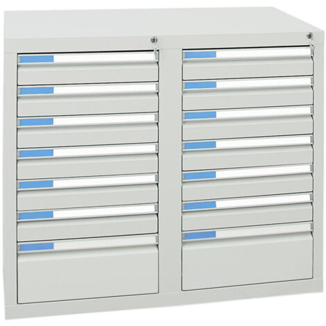 Stumpf Schubladenschrank Serie ESTA, 14 Schubladen lichtgrau (12x100, 2x200mm)