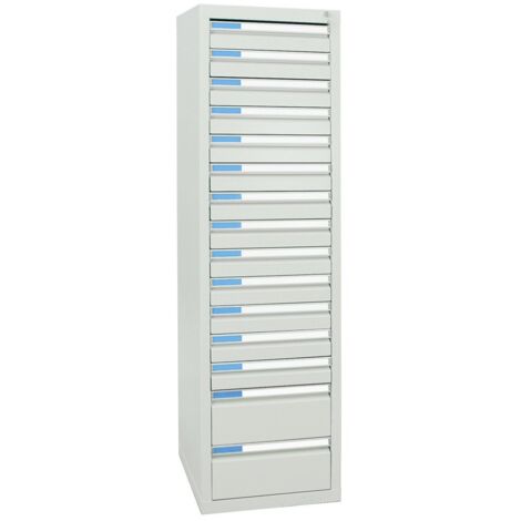Stumpf Schubladenschrank Serie ESTA, 15 Schubladen lichtgrau (13x100, 2x200mm)