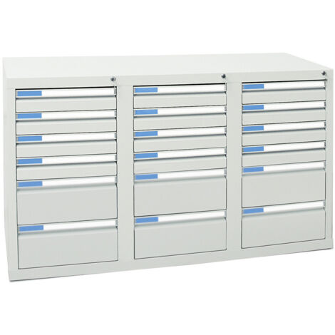 Stumpf Schubladenschrank Serie ESTA, 18 Schubladen lichtgrau (12x100, 6x200mm)