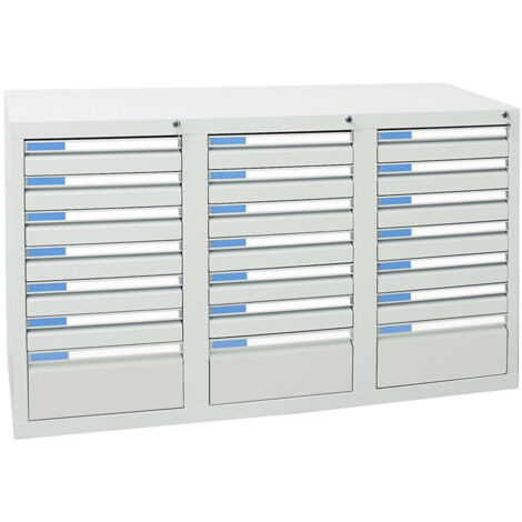 Stumpf Schubladenschrank Serie ESTA, 21 Schubladen lichtgrau (18x100, 3x200mm)