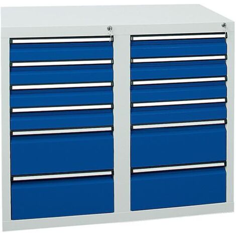 Stumpf Schubladenschrank Serie STS 410, 12 Schubladen enzianblau (8x100, 4x200mm)