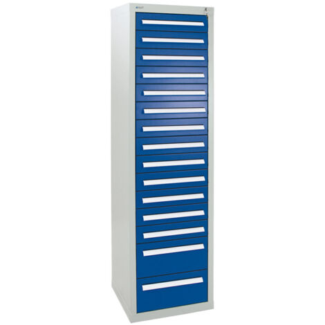Stumpf Schubladenschrank Serie T-100/35-5, 15 Schubladen enzianblau (13x100, 2x200mm)