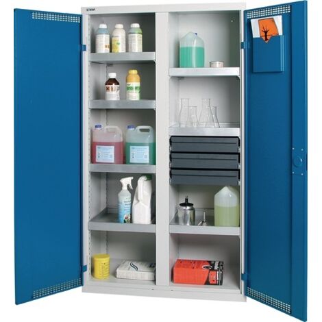 Stumpf Umweltschrank BP-5 lichtgrau / enzianblau + 7 Auffangwannen + 3 Schubladen 100 mm - 7599074