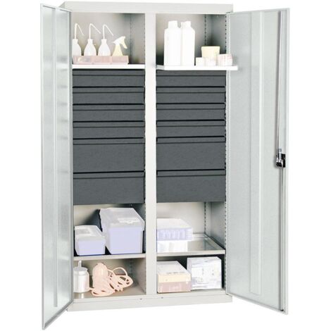 Stumpf Werkzeug- und Materialschrank Serie 3000 lichtgrau + 8 Schublade 100 mm + 4 Schublade 200 mm + Mitteltrennwand + 4 Auszugsböden - 3004507
