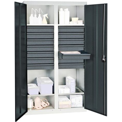 Stumpf Werkzeug- und Materialschrank Serie 3000 lichtgrau / anthrazitgrau + 14 Schublade 100 mm + Mitteltrennwand + 4 Auszugsböden - 3004471