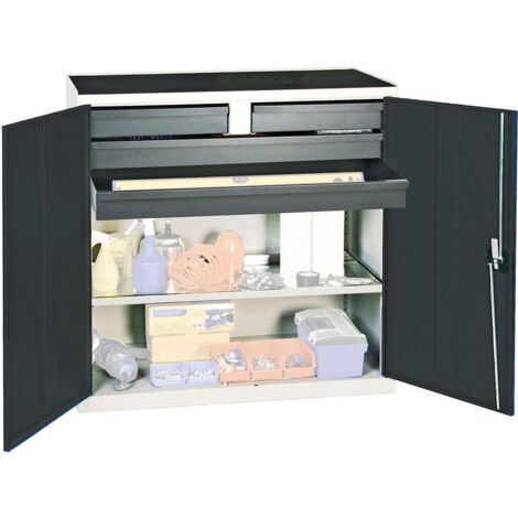 Stumpf Werkzeug- und Materialschrank Serie 3000 lichtgrau / anthrazitgrau + 2 Schubladen 100 mm + 2 Schubladen 100 mm durchgehend + 1 Auszugsboden - 3007471