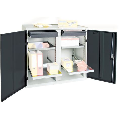 Stumpf Werkzeug- und Materialschrank Serie 3000 lichtgrau / anthrazitgrau + 2 Schubladen 100 mm + 4 Auszugsboden - 3002271