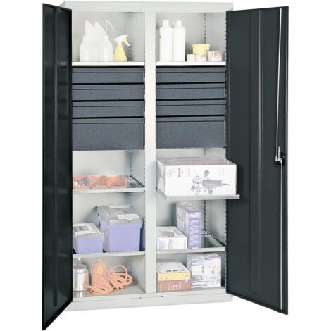 Stumpf Werkzeug- und Materialschrank Serie 3000 lichtgrau / anthrazitgrau + 6 Schublade 100 mm + 2 Schublade 200 mm + Mitteltrennwand + 6 Auszugsböden - 3004771