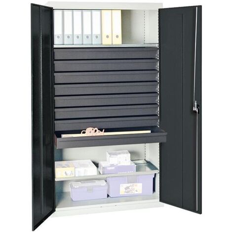 Stumpf Werkzeug- und Materialschrank Serie 3000 lichtgrau / anthrazitgrau + 8 Schublade 100 mm + 2 Auszugsböden durchgehend - 3008171