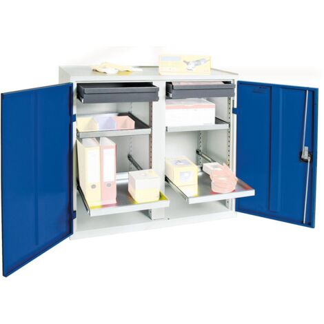Stumpf Werkzeug- und Materialschrank Serie 3000 lichtgrau / enzianblau + 2 Schubladen 100 mm + 4 Auszugsboden - 3002274