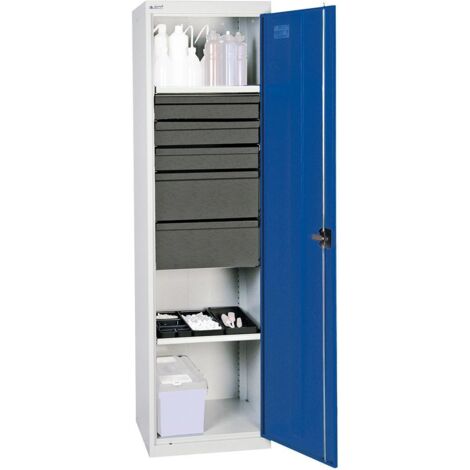 Stumpf Werkzeug- und Materialschrank Serie 3000 lichtgrau / enzianblau + 3 Schublade 100 mm + 2 Schublade 200 mm + 2 Auszugsböden - 3005674