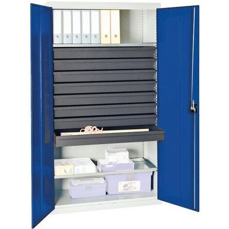 Stumpf Werkzeug- und Materialschrank Serie 3000 lichtgrau / enzianblau + 8 Schublade 100 mm + 2 Auszugsböden durchgehend - 3008174