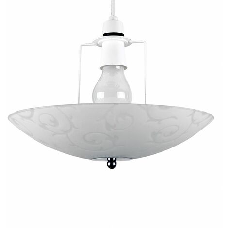 Stunning Floral Chrome Frosted Glass Scroll Pendant Ceiling Uplighter Shade