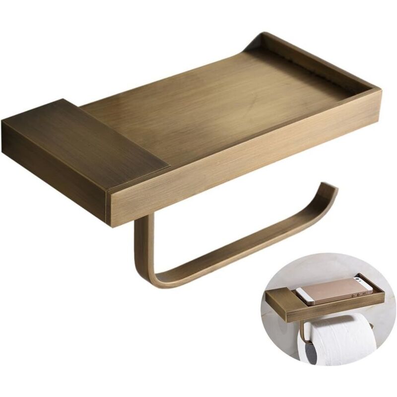 Style Antique Dérouleur Papier WC avec Espace de Rangement en Laiton de Qualité Idéal pour Smartphone Porte Papier Toilette Multi Fonction pour Salle