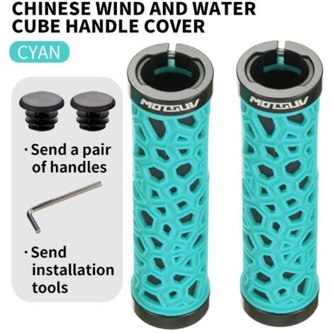 style chinois double verrouillage bleu clair Poignées de guidon de vélo avec revêtement en caoutchouc double face en alliage d'aluminium pour une prise en main confortable, antidérapante et absorbant