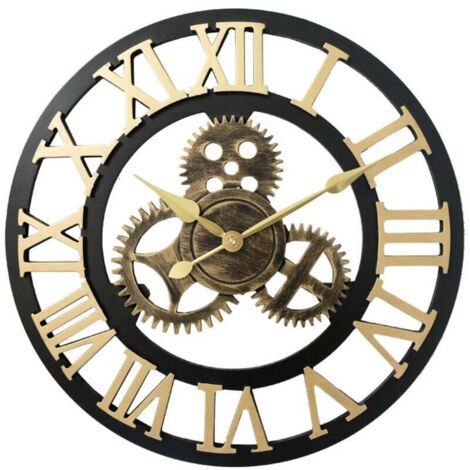 Style européen rétro créatif Horloge Murale Industrielle engrenage Art personnalité Salon décoration Horloge，or+noir，40cm