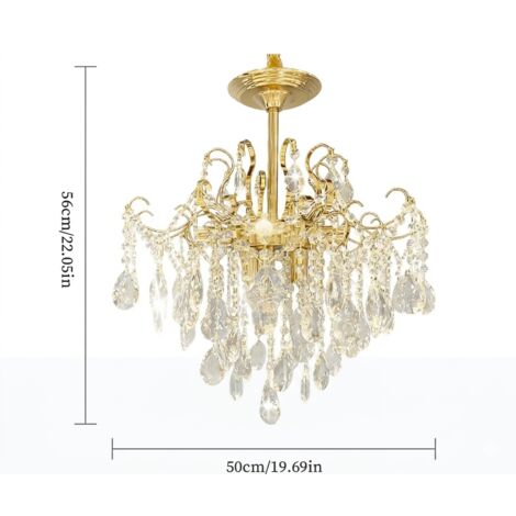 Style français lustre en cristal 50 cm dorée, forme de fleur suspension, 8 lumières, 3 couleurs de lumière pour salle à manger