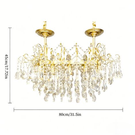 Style français lustre en cristal 80 cm, rectangulaire suspension dorée, 10 lumières, 3 températures de couleur pour table à manger