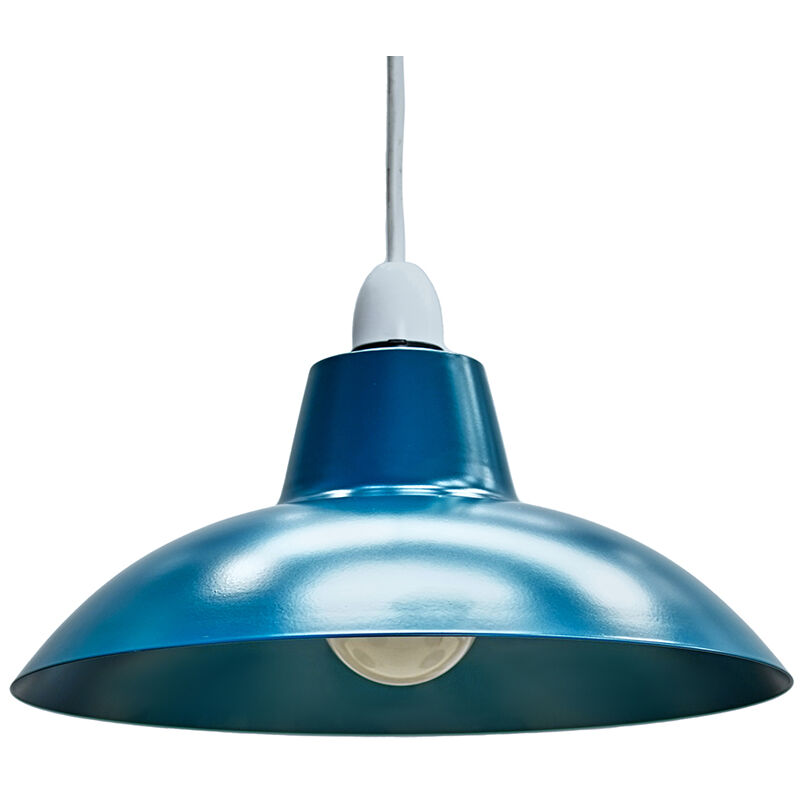 Metal Easy Fit Ceiling Pendant Light Shade - French Blue - No Bulb
