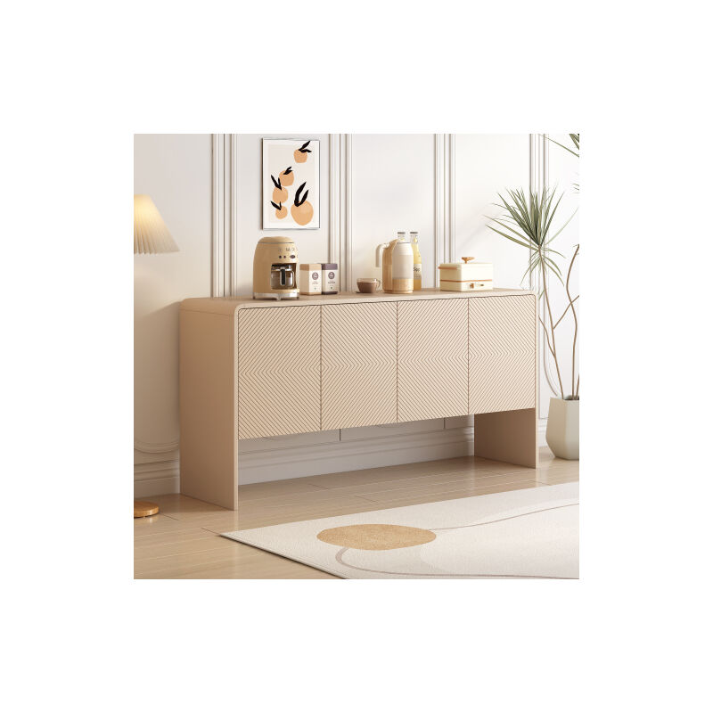 Style minimaliste Grand espace de rangement Buffet 4 portes avec dispositif anti-recul pour le salon et l'entrée (crème d'abricot)