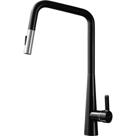 Style Mitigeur évier à douchette noir mat et chrome - Noir