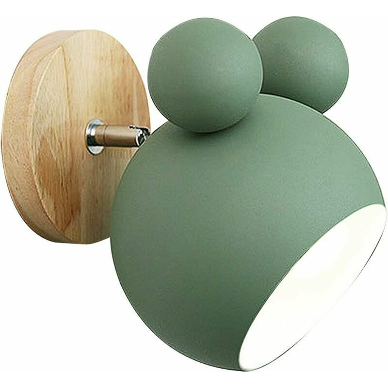 Style nordique mignon ours en bois applique murale intérieure lampe de lecture de chevet pour chambre salon chambre d'enfant (Vert)