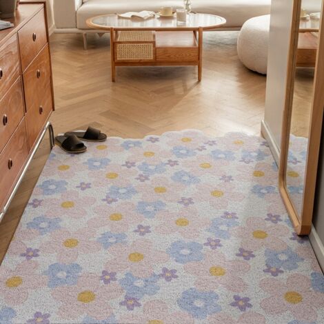 Style romantique [Position verticale] Boucle en soie 4060cm Tapis de sol miniature à boucles, résistant, antitache et anti-usure, idéal pour enlever la boue et la saleté de l'entrée. Personnalisable.