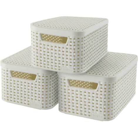 STYLE Set de 3 boîtes de rangement avec couvercle S - Beige - Veba