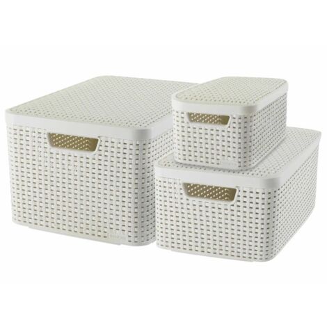 STYLE Set de 3 boîtes de rangement blanches avec couvercle S+M+L - Veba