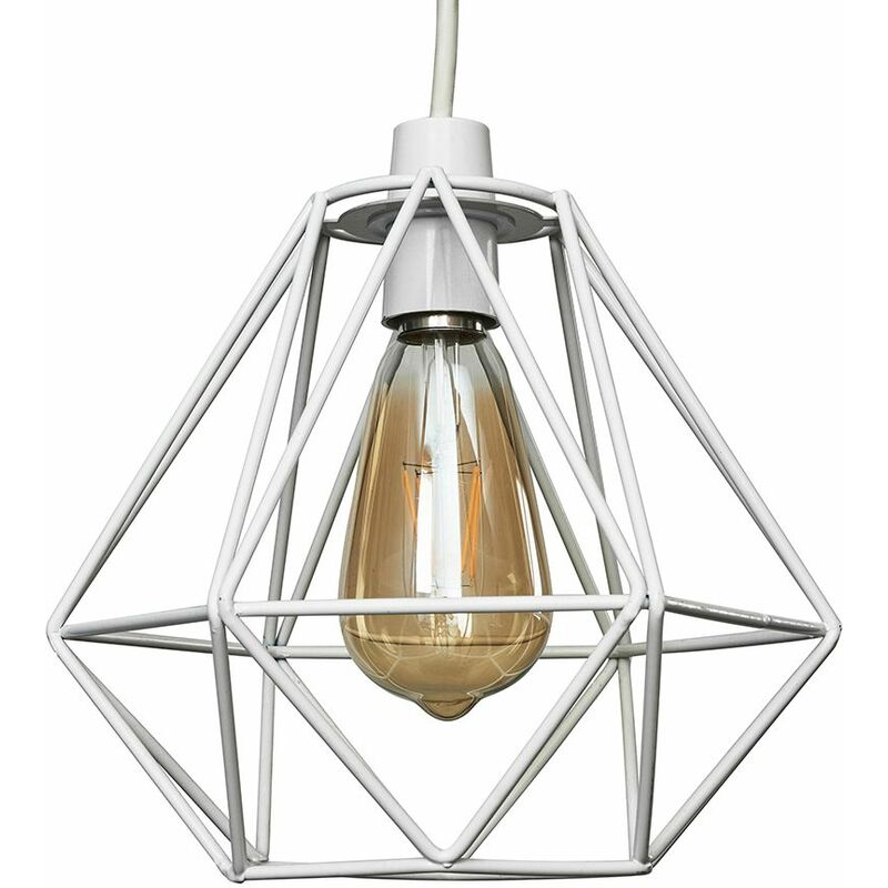 Metal Basket Cage Ceiling Pendant Light Shade - White - Including LED Bulb