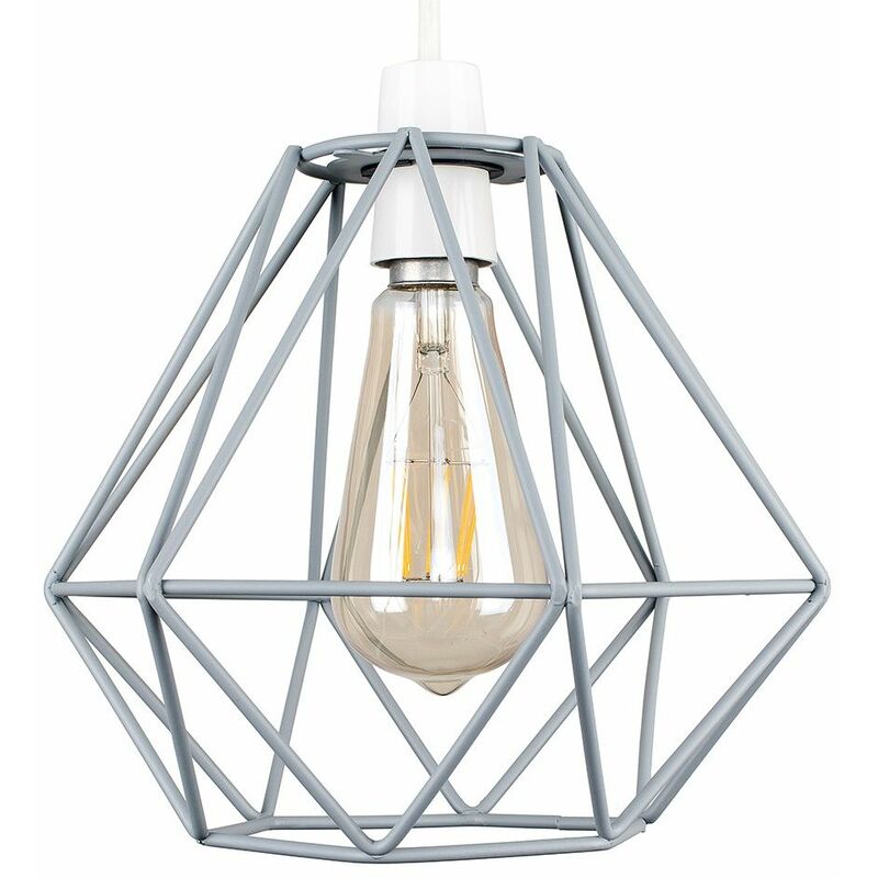 Metal Basket Cage Ceiling Pendant Light Shade - Grey - Including LED Bulb