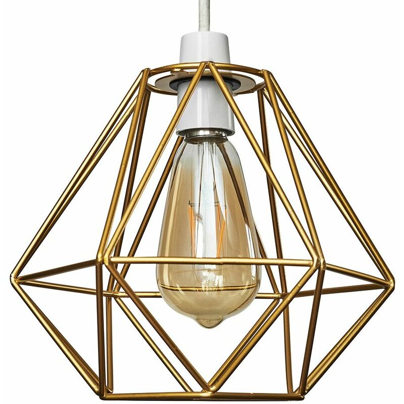 Metal Basket Cage Ceiling Pendant Light Shade - Gold - No Bulb