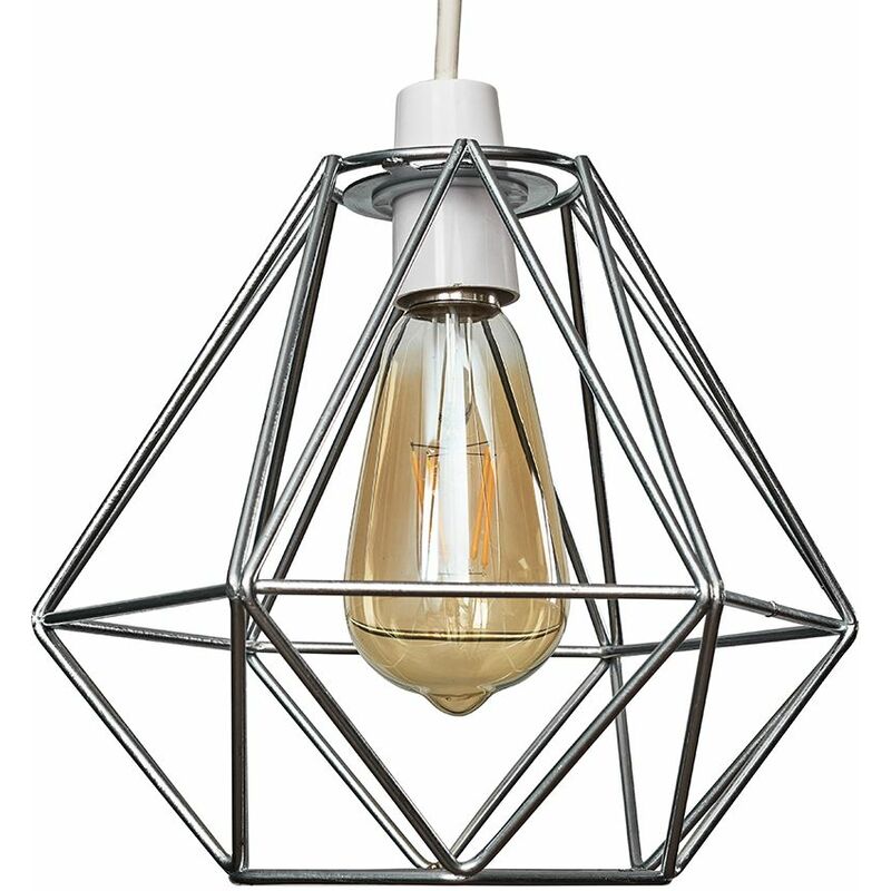 Metal Basket Cage Ceiling Pendant Light Shade - Chrome - Including LED Bulb