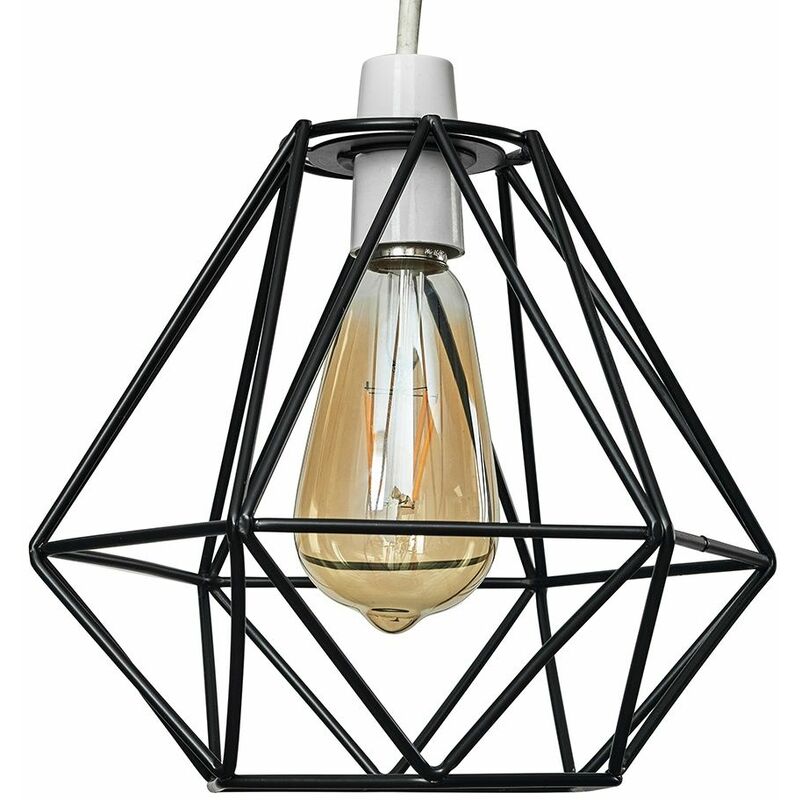 Metal Basket Cage Ceiling Pendant Light Shade - Black - Including LED Bulb
