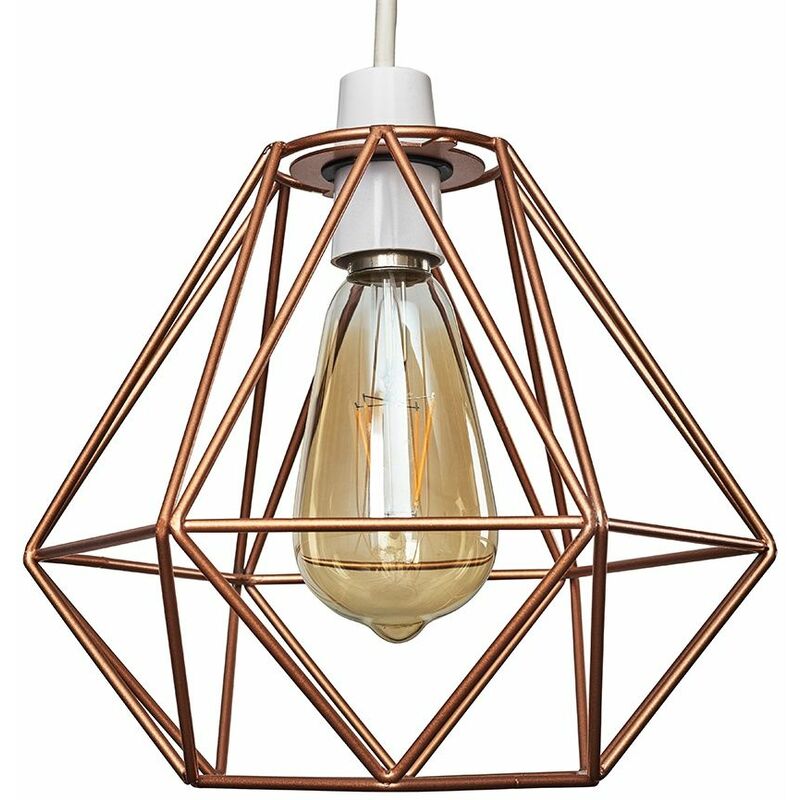 Metal Basket Cage Ceiling Pendant Light Shade - Copper - Including LED Bulb
