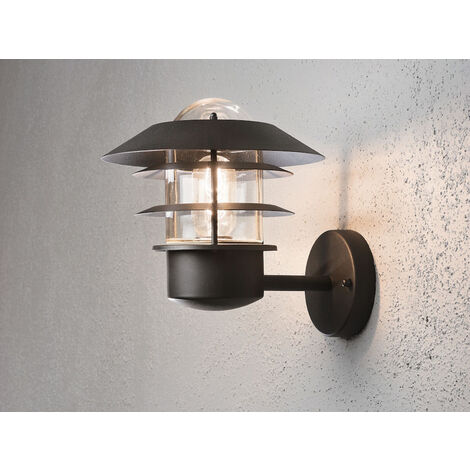Stylische LED Außen Wandlaterne stehend, Aluminium Schwarz, Höhe 24cm