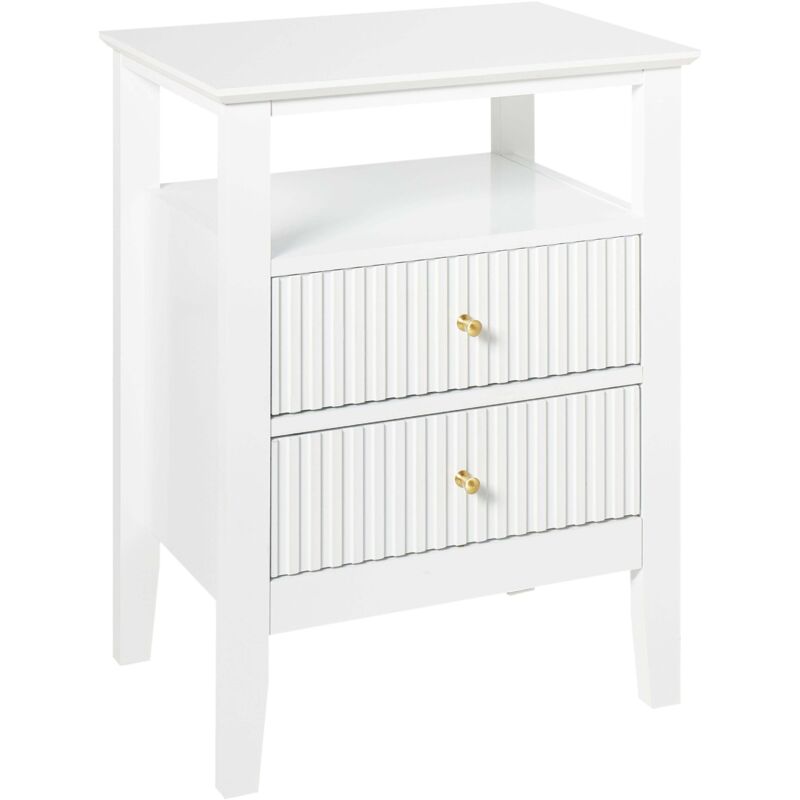 Beliani - Stylish 2 Drawer Bedside Table 1 Shelf Mdf Gold Handle Bedroom White Assisi