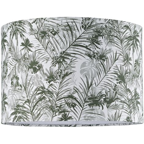Stylish Forest Green Palm Tree Decorated 12" Linen Fabric Drum Lamp Shade by Happy Homewares - Forest Green