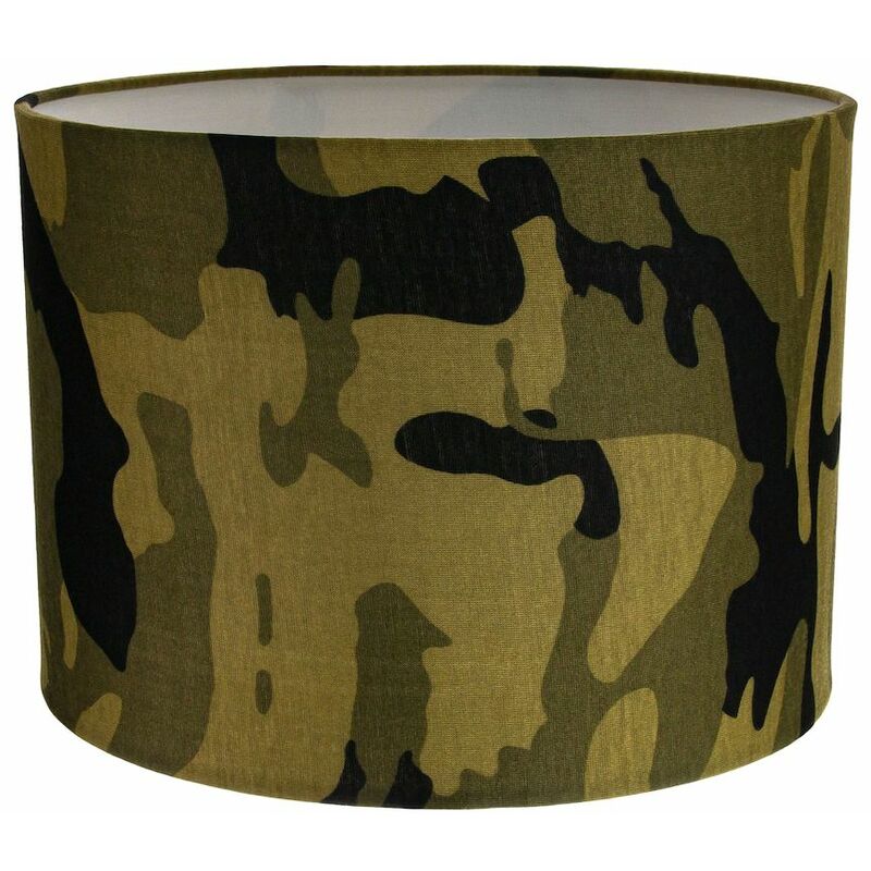 Stylish Green and Black Army Camouflage Drum 10' Lampshade for Table or Pendant by Happy Homewares