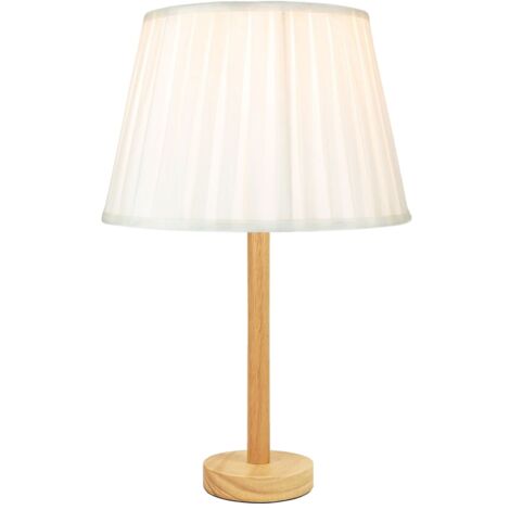 Stylish Light Rubber Wood Table Lamp with 12" Cream Faux Silk Lamp Shade by Happy Homewares - Cream