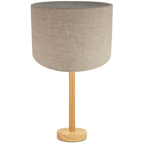 Stylish Light Rubber Wood Table Lamp with Oatmeal Linen 12" Lamp Shade by Happy Homewares - Oatmeal