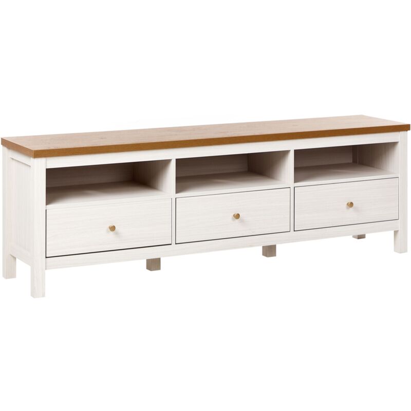 Beliani - Stylish tv Stand 3 Drawers Particle Board Storage Living Room Furniture White Inverell