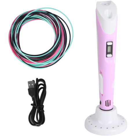Stylo 3D à Filament PLA - Kit Débutant avec Support et 3 Couleurs - Alimentation 5V Rose