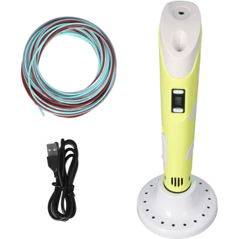 Stylo 3D ABS avec Support et Kit PLA 3 Couleurs, Alimentation DC5V, Jaune, Idéal Créations Manuelles