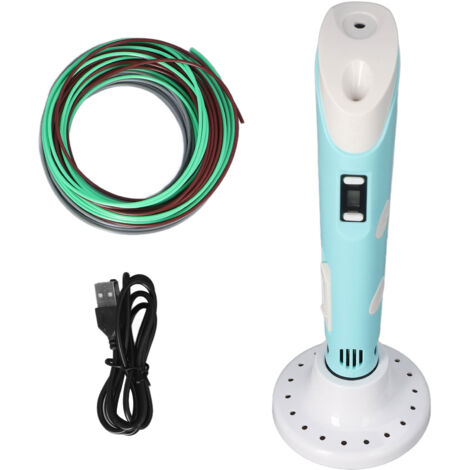 Stylo 3D avec Support et 3 Bobines PLA - Kit Débutant, Alimentation DC5V Bleu