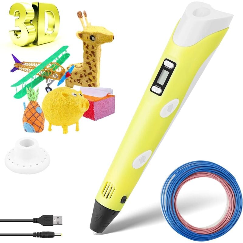 Stylo 3D Enfant, Stylo d'Impression 3D avec Filament lcd Contrôle de la température d'impression jaune Fei Yu