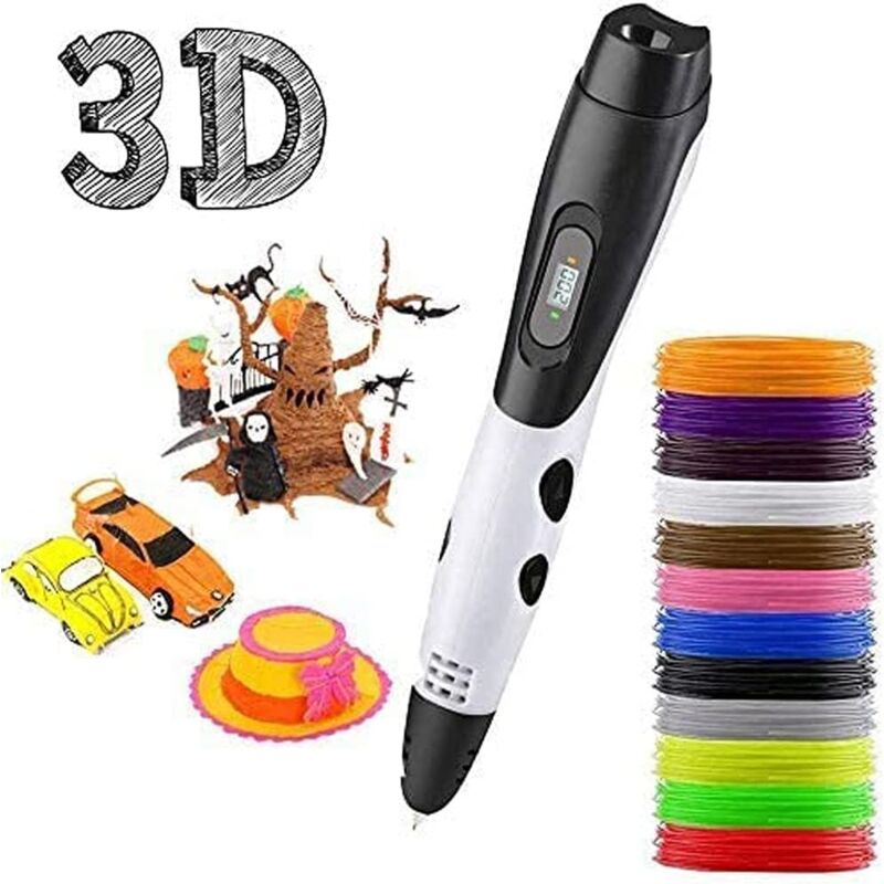 Stylo 3D Ensemble Stylo 3d + Filament Pla, Stylos 3d Avec Écran Lcd + Filament 3d 12 Couleurs 1,75 Mm - Total 120 Pieds, Cadeau De Bricolage Pour