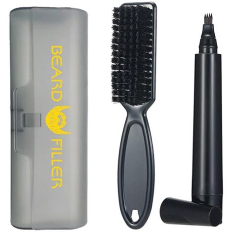 Stylo à Barbe 4 Pointes - Kit de Soins Barbe Homme Voyage - Pinceau et Remplisseur pour Barbe Épaisse